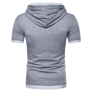 New fake two pieces of European and American fashion plus size short sleeve hooded T-shirt Q94