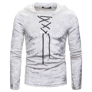 Men'S Diamond Velvet Loose Hooded Long Sleeve T-Shirt