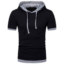 Load image into Gallery viewer, New fake two pieces of European and American fashion plus size short sleeve hooded T-shirt Q94