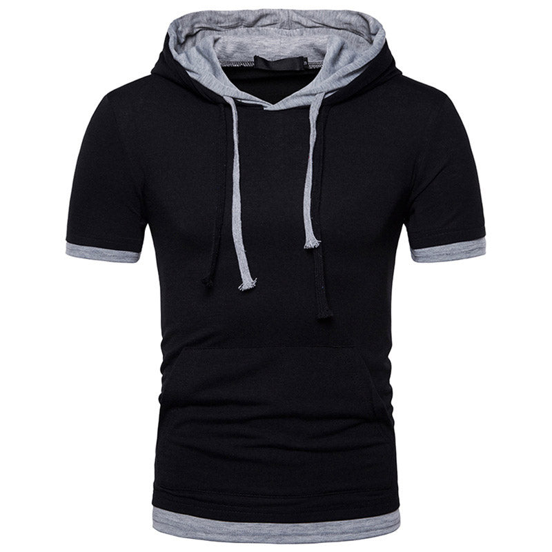 New fake two pieces of European and American fashion plus size short sleeve hooded T-shirt Q94