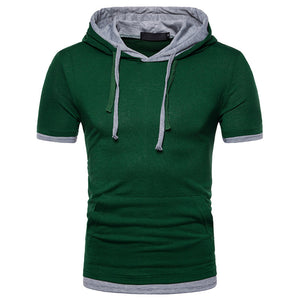 New fake two pieces of European and American fashion plus size short sleeve hooded T-shirt Q94