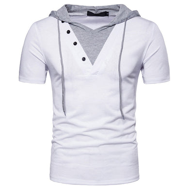 Fake Two-Piece Design Men'S Hooded Short Sleeve T-Shirt