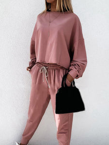 Casual Loose Solid Color Harem Pants Ladies Suit