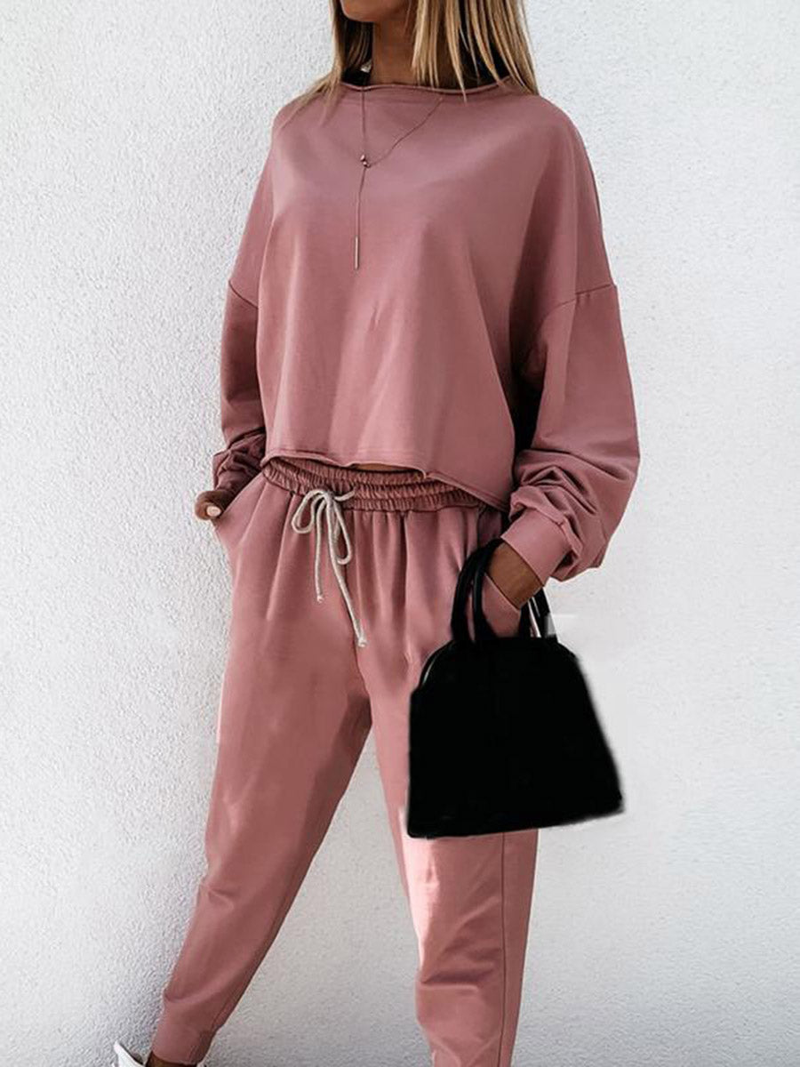 Casual Loose Solid Color Harem Pants Ladies Suit