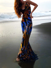 Load image into Gallery viewer, Women Beach Print Sling Backless Maxi Dress