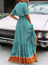 Load image into Gallery viewer, Bohemian Print V-neck High Waist Vacation Beach Long Dress