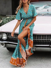 Load image into Gallery viewer, Bohemian Print V-neck High Waist Vacation Beach Long Dress