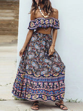 Load image into Gallery viewer, Women Bohemian Off-Shoulder Tube Top Print Skirt Two Piece Set