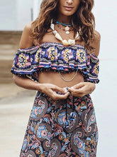 Load image into Gallery viewer, Women Bohemian Off-Shoulder Tube Top Print Skirt Two Piece Set