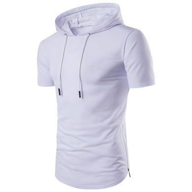 Men'S Casual Solid Color Slim-Fit Hooded Short-Sleeved T-Shirt