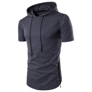 Men'S Casual Solid Color Slim-Fit Hooded Short-Sleeved T-Shirt