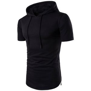 Men'S Casual Solid Color Slim-Fit Hooded Short-Sleeved T-Shirt