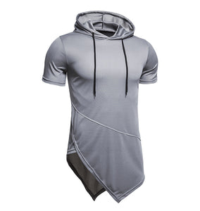 Men'S Irregular Hem Casual Solid Color Hooded Short-Sleeved T-Shirt