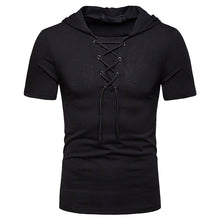 Load image into Gallery viewer, Men&#39;S Loose Shoes Collar Short Sleeve Hooded T-Shirt