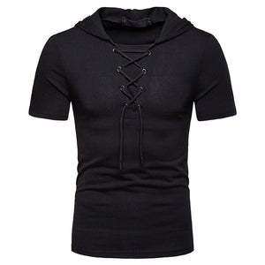 Men'S Loose Shoes Collar Short Sleeve Hooded T-Shirt