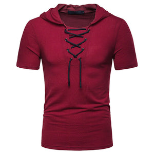 Men'S Loose Shoes Collar Short Sleeve Hooded T-Shirt