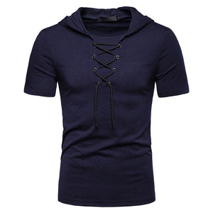 Men'S Loose Shoes Collar Short Sleeve Hooded T-Shirt