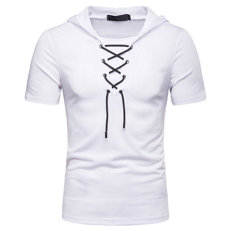 Men'S Loose Shoes Collar Short Sleeve Hooded T-Shirt