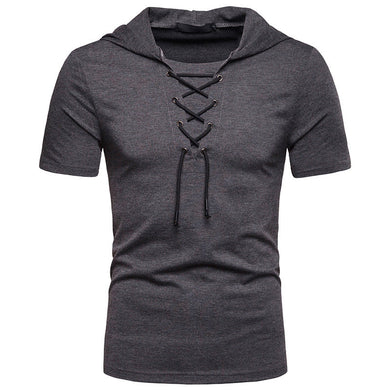 Men'S Loose Shoes Collar Short Sleeve Hooded T-Shirt