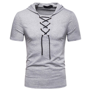 Men'S Loose Shoes Collar Short Sleeve Hooded T-Shirt