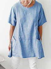 Load image into Gallery viewer, Women's Short Sleeve Round Neck Top Casual Solid Color T-shirt