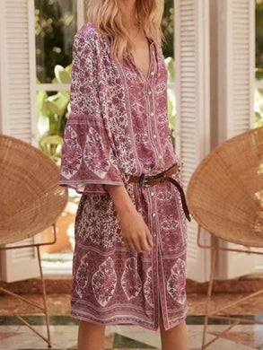 Bohemian Retro Print Split Holiday Casual Dress