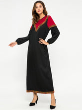 Load image into Gallery viewer, Contrast Stitching Round Neck Long Sleeve Dress