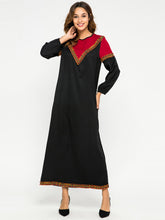 Load image into Gallery viewer, Contrast Stitching Round Neck Long Sleeve Dress