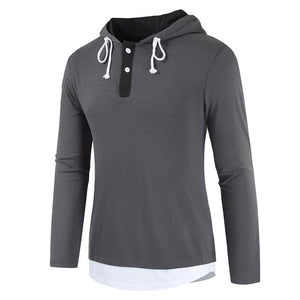 Men'S Fashion Street Style Fake Two Hooded Long Sleeve T-Shirts