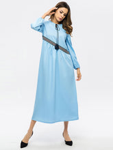 Load image into Gallery viewer, Embroidered Tie Round Neck Long Sleeve Dress