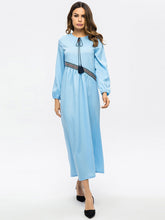 Load image into Gallery viewer, Embroidered Tie Round Neck Long Sleeve Dress