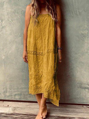 Simple Sling Casual Loose Solid Color Dress