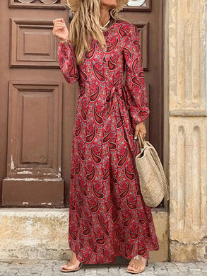 Women Bohemian V-Neck Long Sleeve Split-Side Maxi Dress