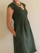 Load image into Gallery viewer, Women Cotton And Linen U-Neck High-Waist A-Line Sleeveless Dress