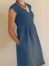 Load image into Gallery viewer, Women Cotton And Linen U-Neck High-Waist A-Line Sleeveless Dress