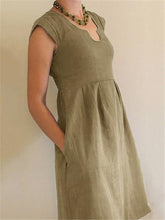 Load image into Gallery viewer, Women Cotton And Linen U-Neck High-Waist A-Line Sleeveless Dress