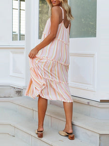 Women Plain Stripe Sling Midi Dress