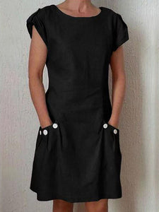 Women Solid Color Loose Round Neck Sleeveless Dress