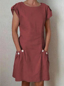 Women Solid Color Loose Round Neck Sleeveless Dress