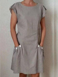 Women Solid Color Loose Round Neck Sleeveless Dress