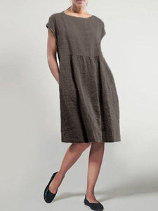 Women Casual Round Neck Sleeveless Loose Dress