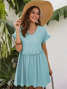 Pure Color Short Sleeve Loose Casual Dress