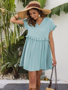 Pure Color Short Sleeve Loose Casual Dress