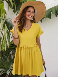 Pure Color Short Sleeve Loose Casual Dress