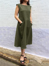 Load image into Gallery viewer, Women Round Neck Cotton And Linen Loose Sleeveless Dress