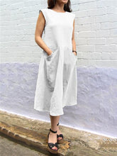 Load image into Gallery viewer, Women Round Neck Cotton And Linen Loose Sleeveless Dress