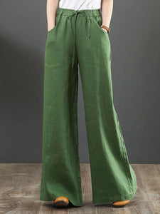 Women's Solid Color Retro Casual High Waist Loose Wide Leg Trousers