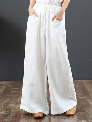 Women's Solid Color Retro Casual High Waist Loose Wide Leg Trousers