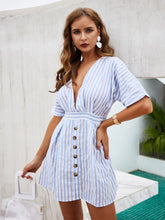 Load image into Gallery viewer, Casual Short Sleeve V-Neck Halter Striped Dress