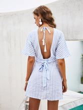 Load image into Gallery viewer, Casual Short Sleeve V-Neck Halter Striped Dress